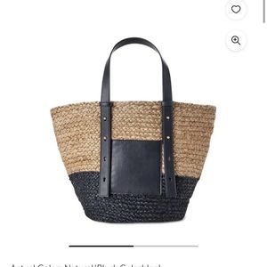 Time and Tru Women's Jute Pocket Tote Bag, Natural/Black